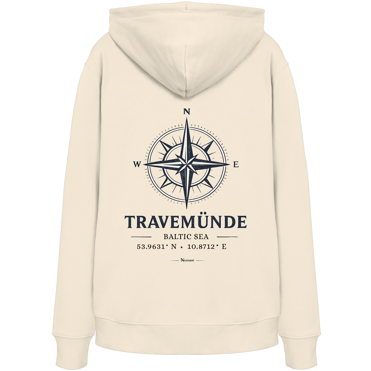 Travemünde Windrose – Rückenansicht Bio-Hoodie Natural Raw