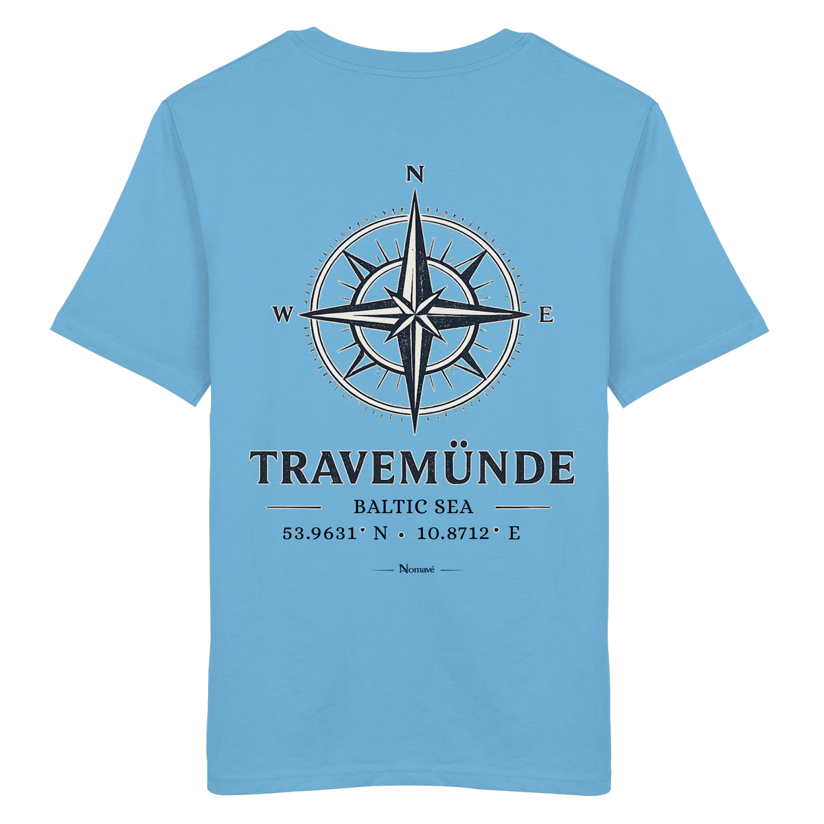 Travemünde Windrose – Rückenansicht Bio T-Shirt aqua blue