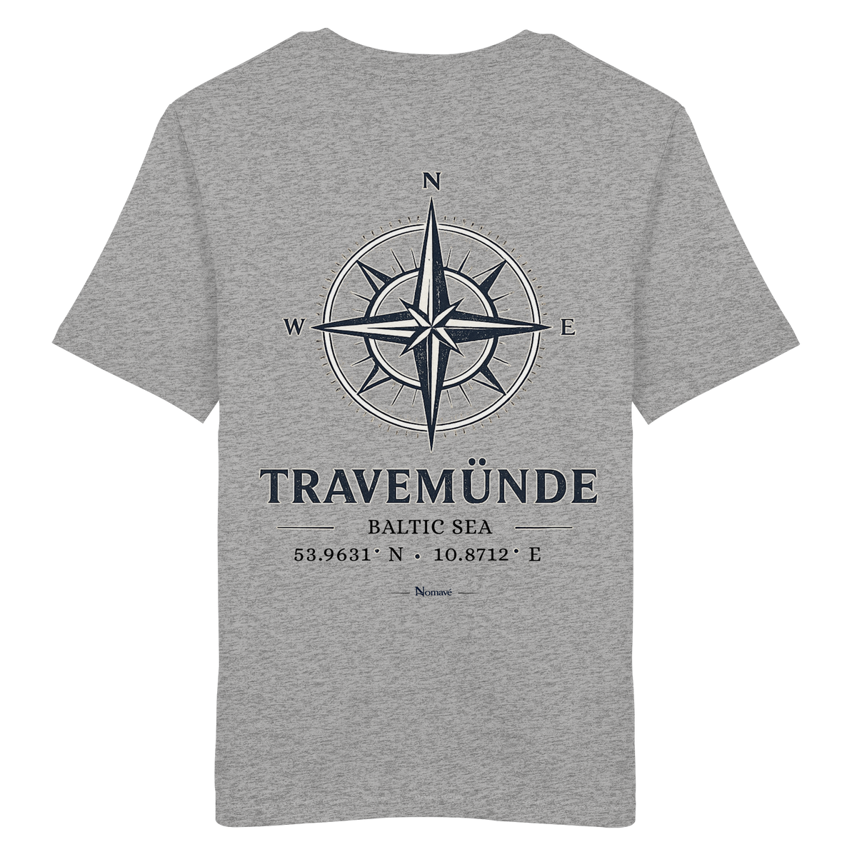 Travemünde Windrose – Rückenansicht Bio T-Shirt heather grey