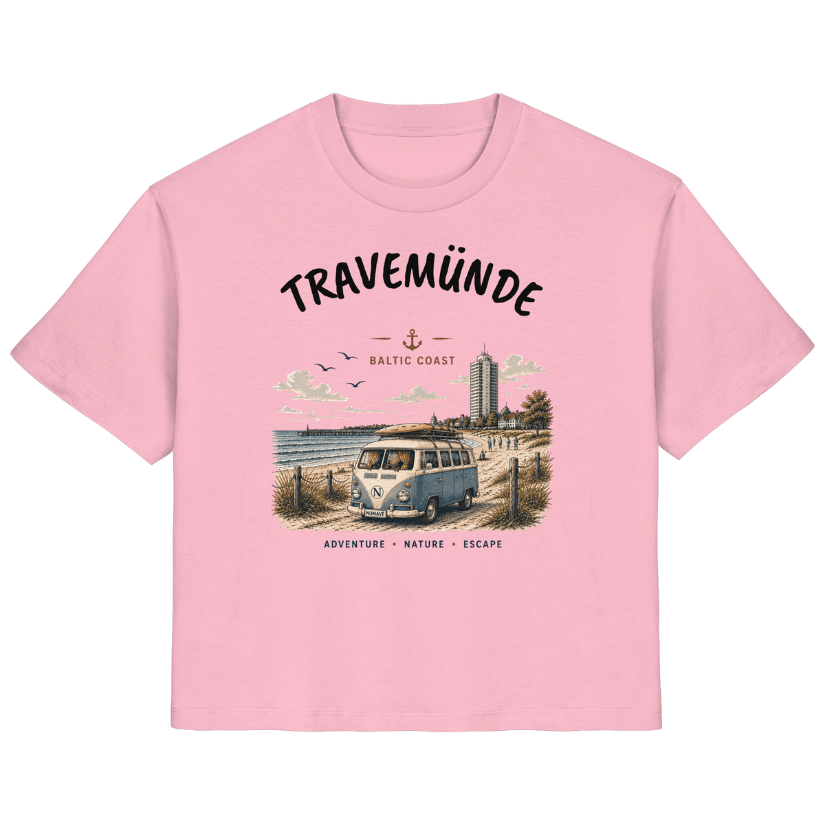 Travemünde Bulli – Damen Bio T-Shirt – Helle Edition als Produktansicht in Cotton Pink