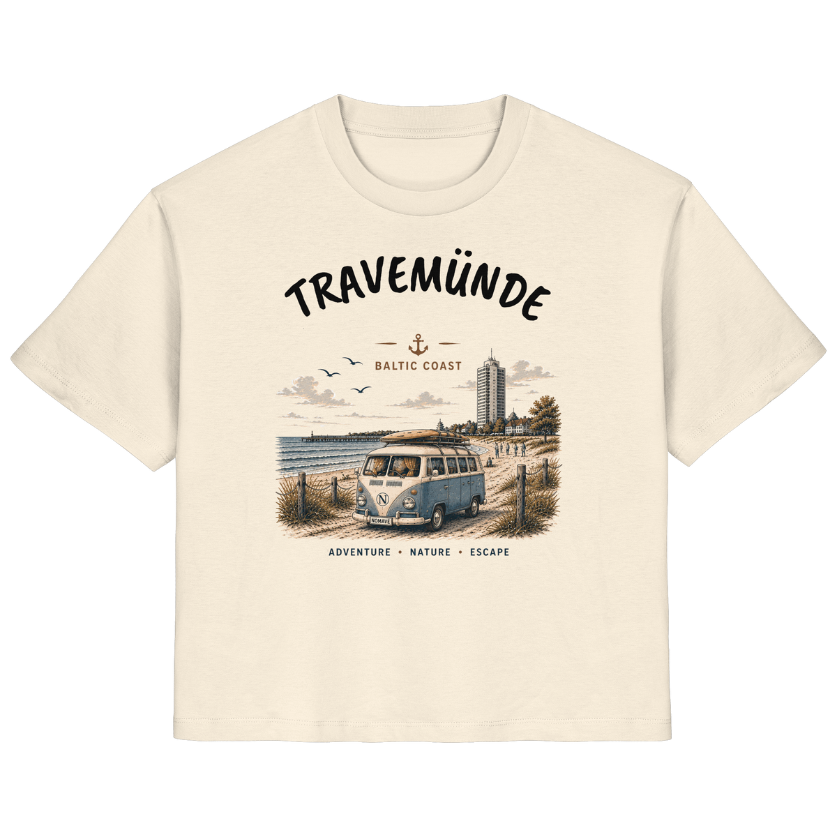 Travemünde Bulli – Damen Bio T-Shirt – Helle Edition als Produktansicht in Natural Raw