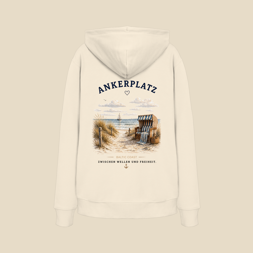 Ankerplatz Zipper Hoodie – Küstengefühl – Organic Unisex Zip Hoodie