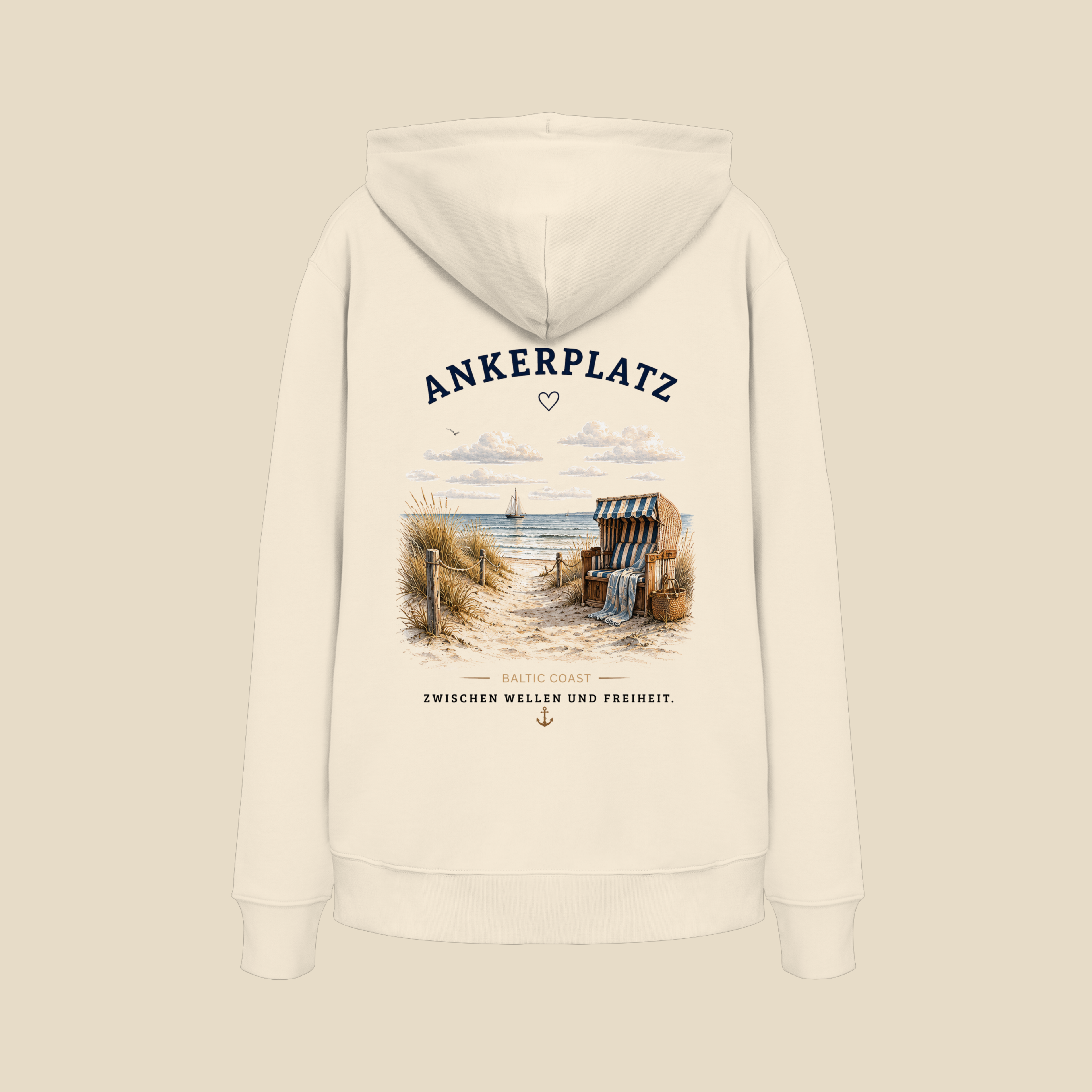 Ankerplatz Zipper Hoodie – Küstengefühl – Organic Unisex Zip Hoodie